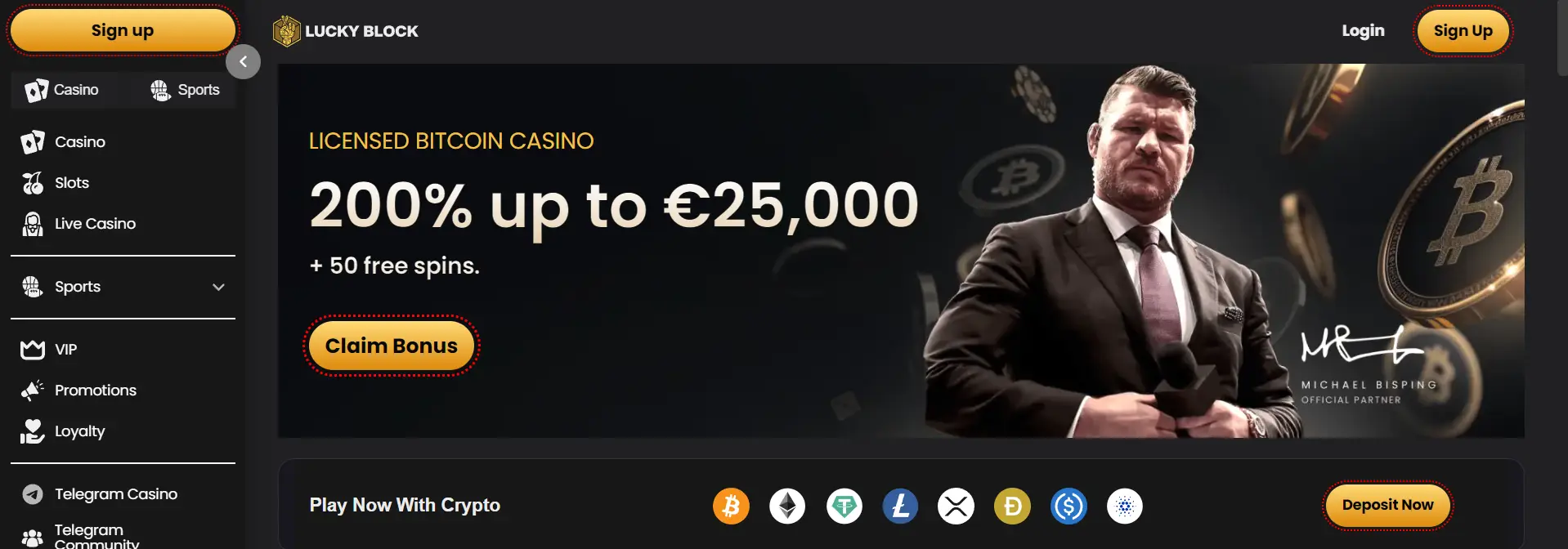 lucky block binance coin casino home page